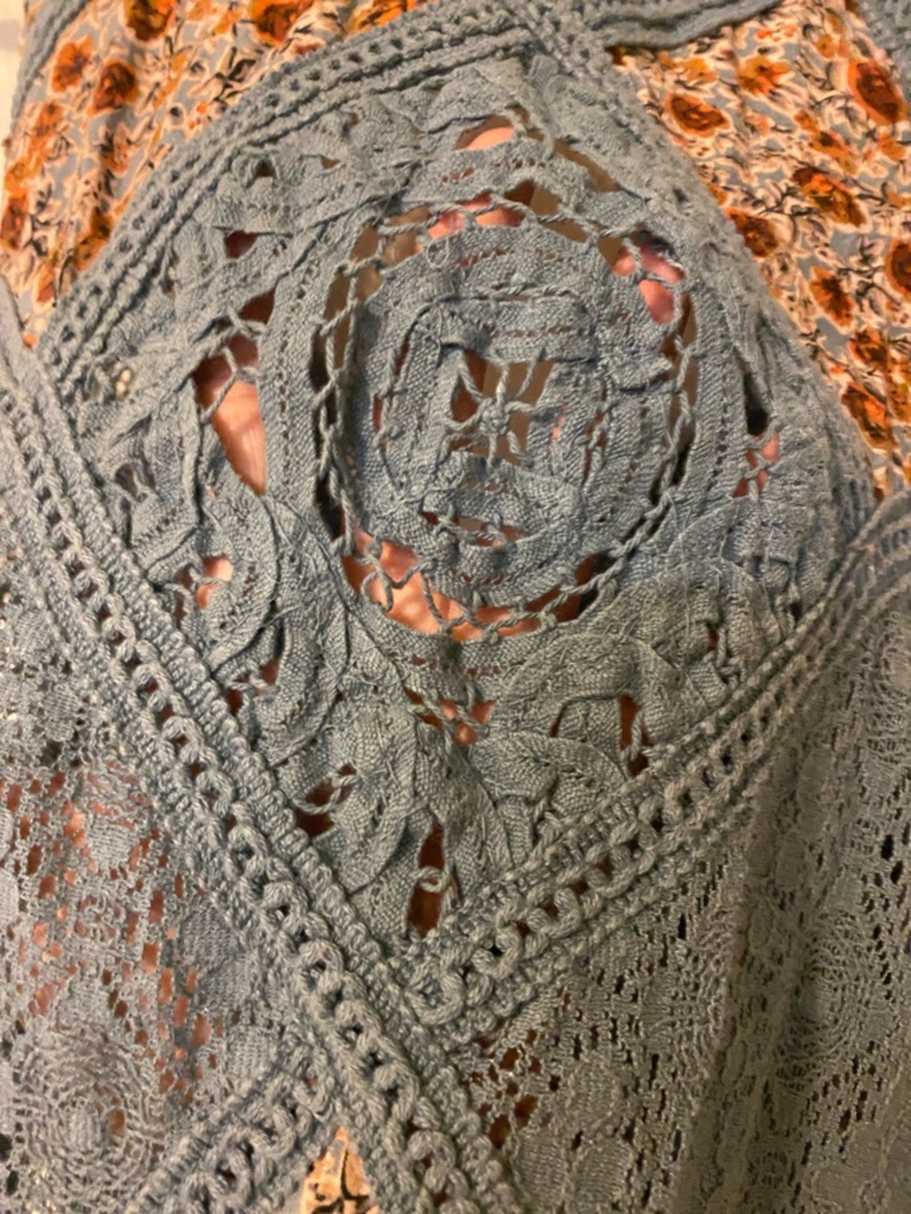 Umgee Blue Lace Trim Top with Orange Floral Accents - Picture 3 of 4